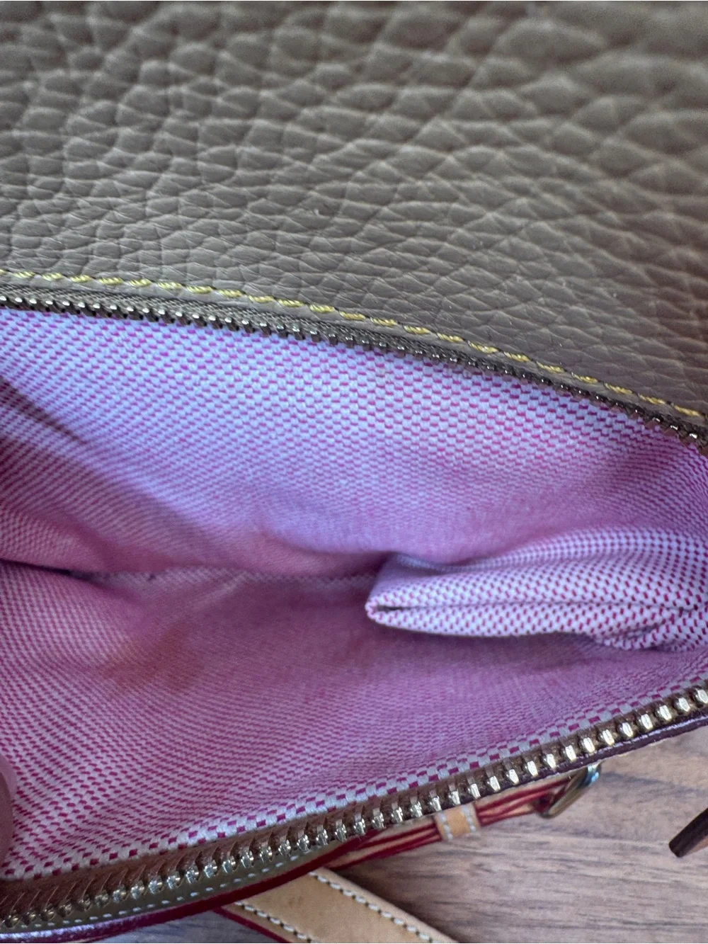 Dooney & Bourke Leather Pebble Tote Pink Lining Extended Shoulder Strap